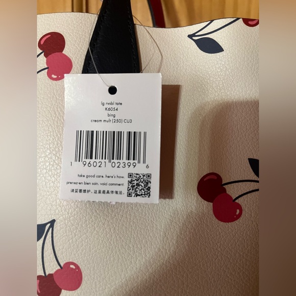 Kate Spade Cream Tote with Cherry Print, Reversible, Ice Cream Sundae Wristlet - Picture 5 of 11